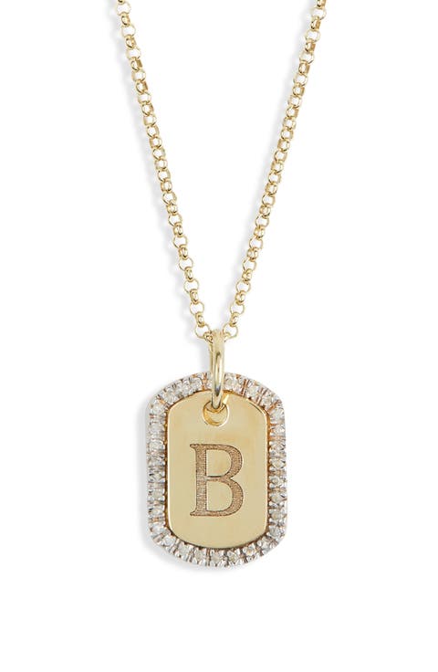 Diamond Initial Dog Tag Pendant Necklace