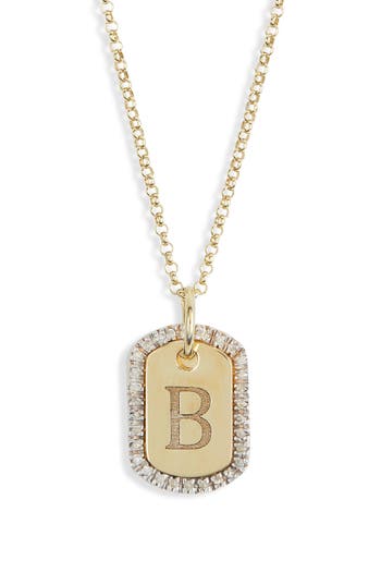 Meshmerise Diamond Initial Dog Tag Pendant Necklace In Gold