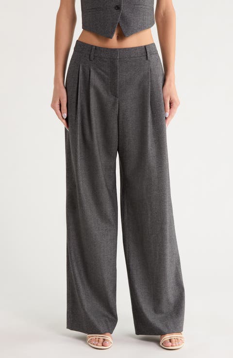 Sulli Pleated Wide Leg Wool & Cashmere Blend Pants