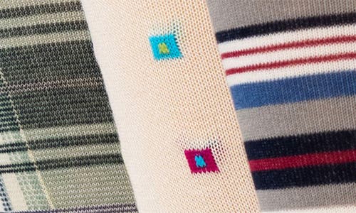 Lorenzo Uomo Stripe Square Plaid 3-pack Assorted Crew Socks In Cream