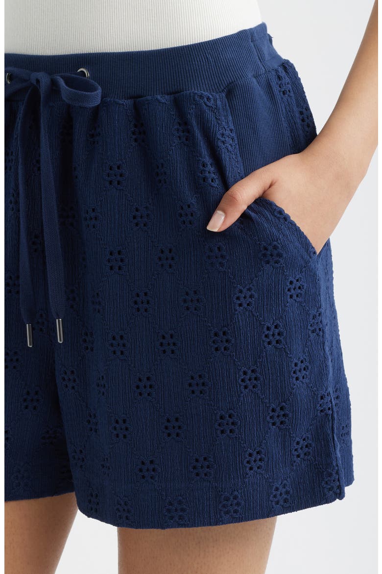 Eyelet Drawstring Shorts, Alternate, color, NAVY