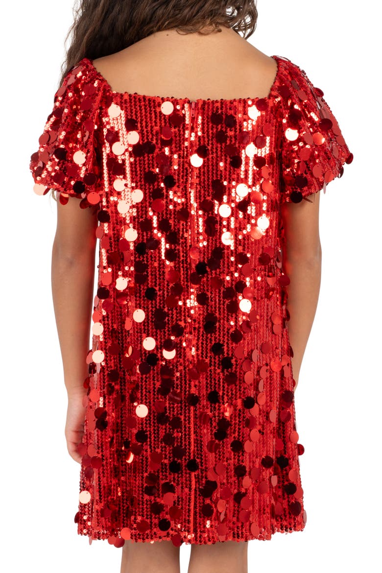 Kids' Sequin Puff Sleeve Shift Dress, Alternate, color, RED