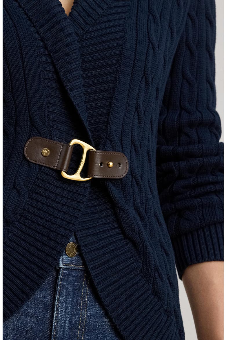 Buckle Cable Stitch Cotton Cardigan, Alternate, color, LAUREN NAVY