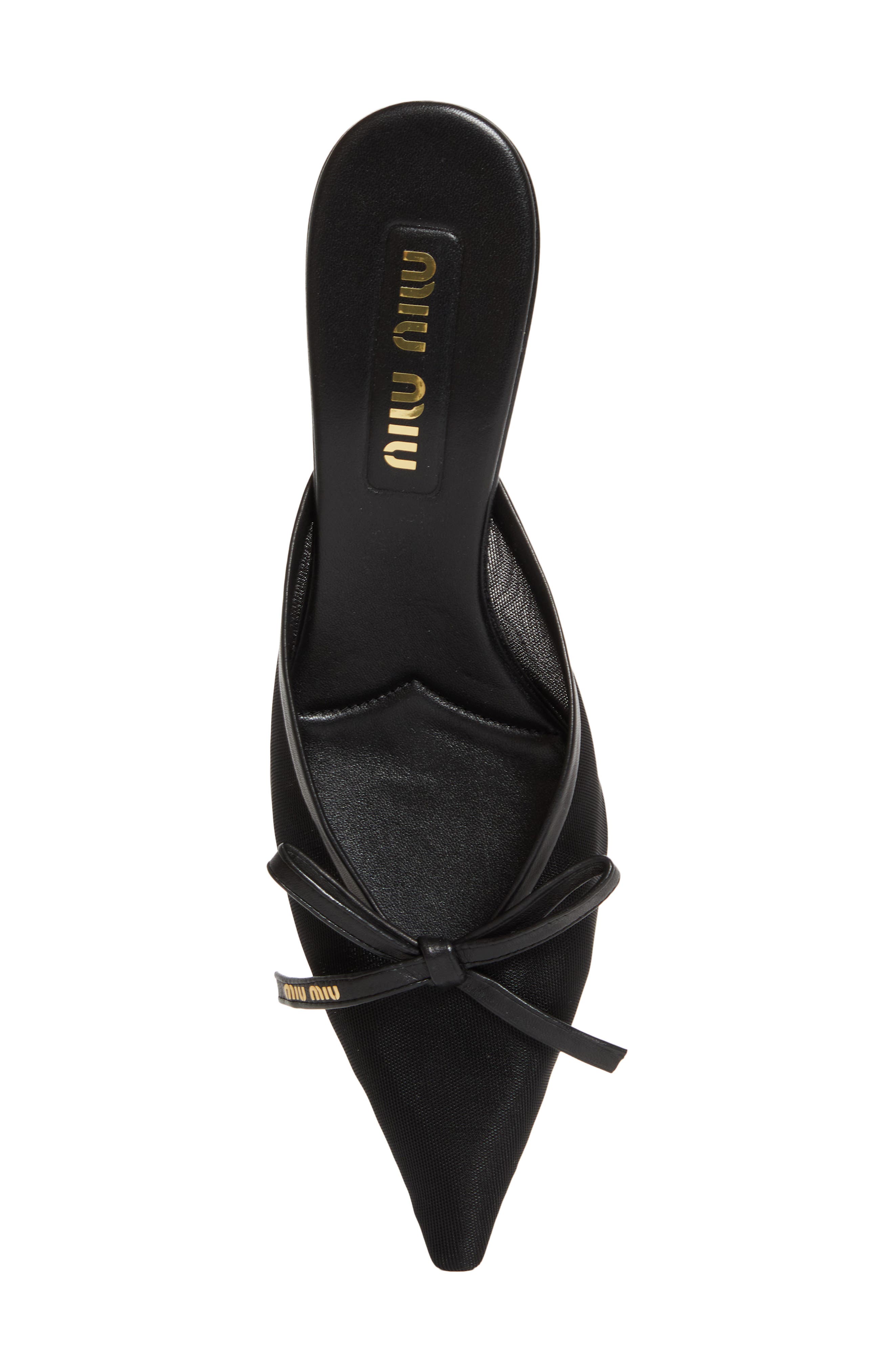 Miu Miu Bow Mesh Kitten Heel Mule, Alternate, color, Nero