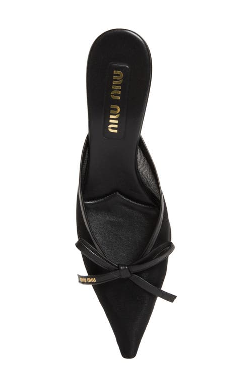 Miu Miu Bow Mesh Kitten Heel Mule In Black