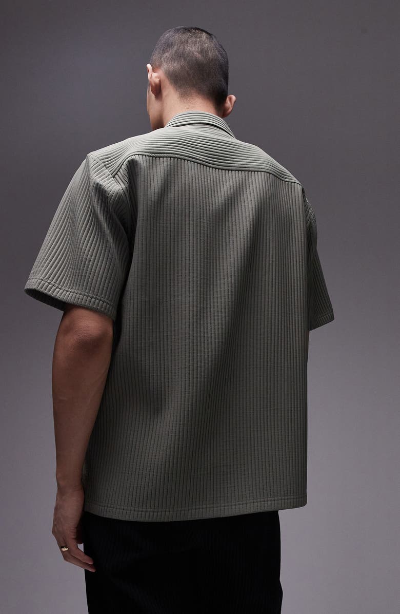 Topman Ottoman Knit Camp Shirt, Alternate, color, Khaki