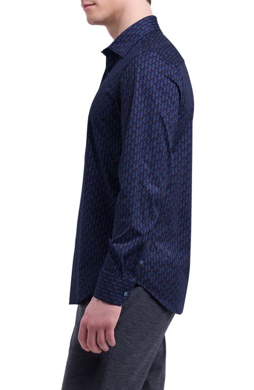 Bugatchi James Ooohcotton® Geo Print Button-up Shirt In Blue