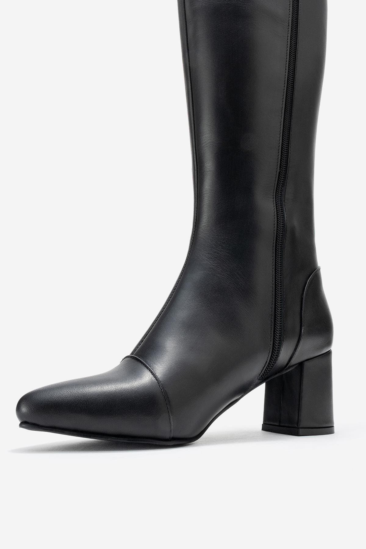 Forever 
Always Shoes Osmera Leather Block Heel Knee High Boot, Alternate, color, Black Leather