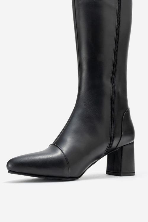 Forever & Always Shoes Osmera Leather Block Heel Knee High Boot In Black