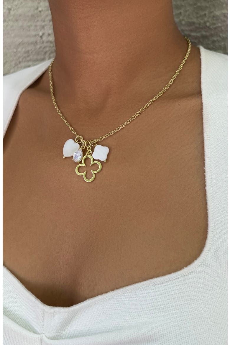 14K Gold Plated Clover Charm Necklace, Alternate, color, GOLD