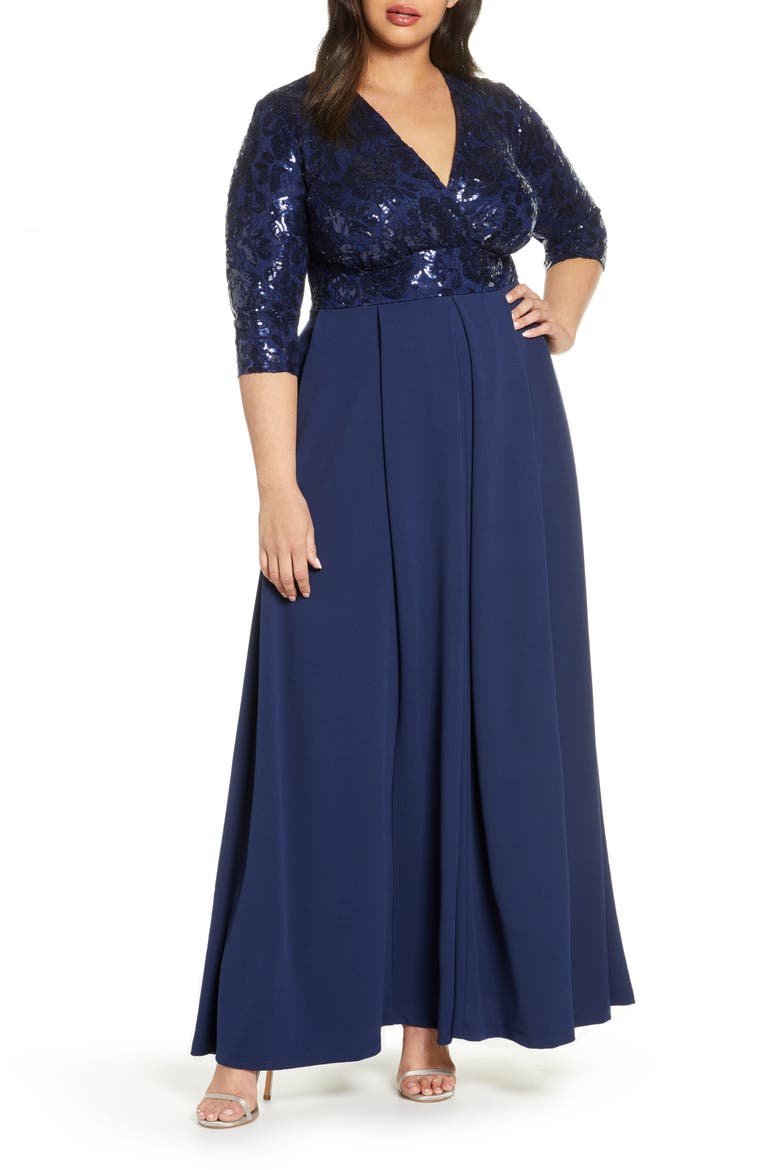 Paris Sequin Bodice Gown, Main, color, NOCTURNAL NAVY
