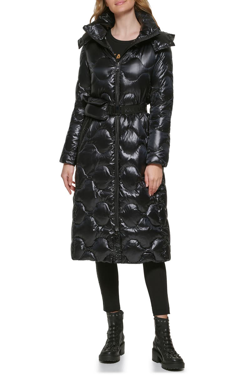 KARL LAGERFELD PARIS Onion Quilt Maxi Water Resistant Down Parka & Belt Bag, Alternate, color, 