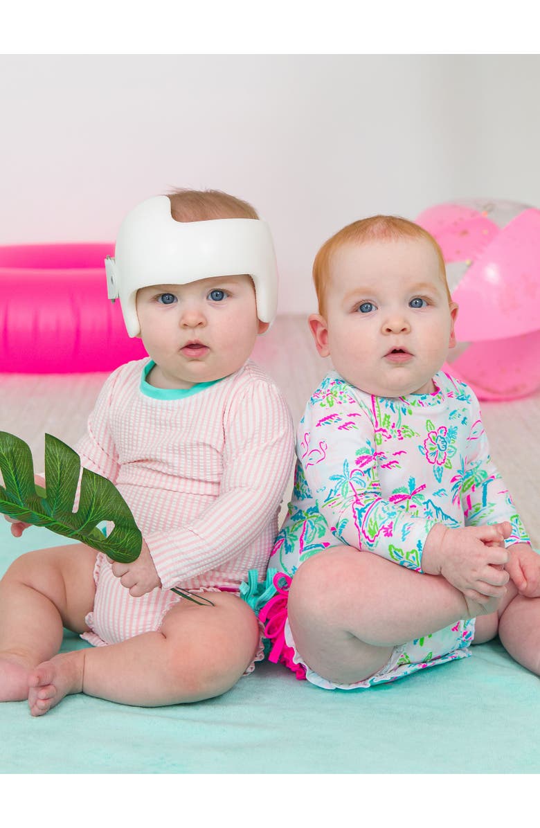 RuffleButts Baby Girls Long Sleeve UPF50+ One Piece Rash Guard, Alternate, color, Tropical Resort