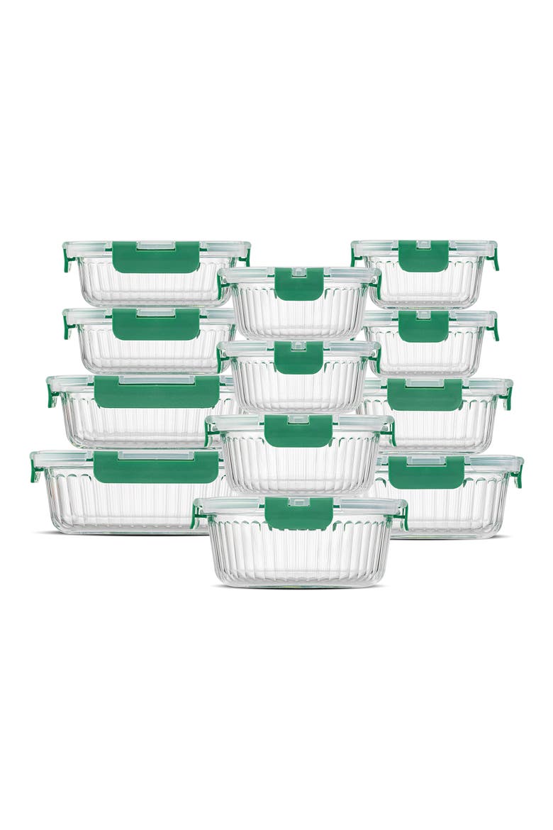 24-Piece Glass Food Storage Containers with Airtight Lids, Main, color, GREEN