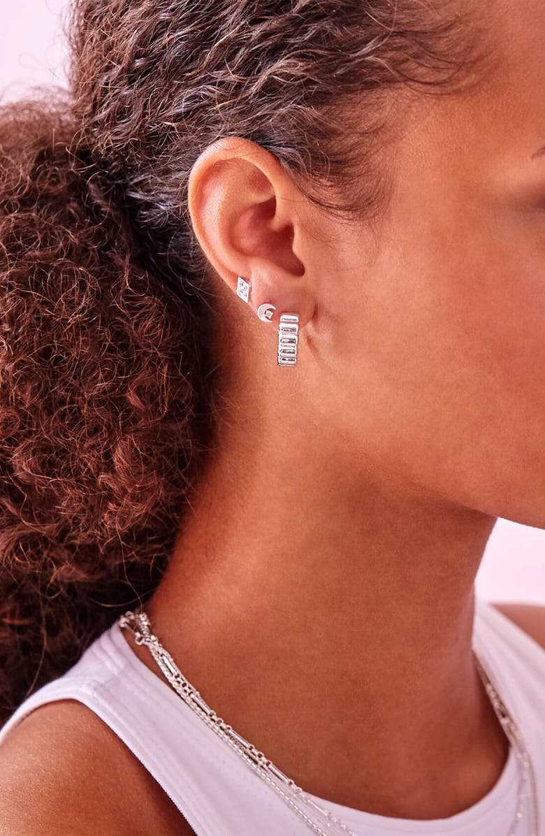 Estella Bartlett Textured Hoop Earrings, Alternate, color, Silver