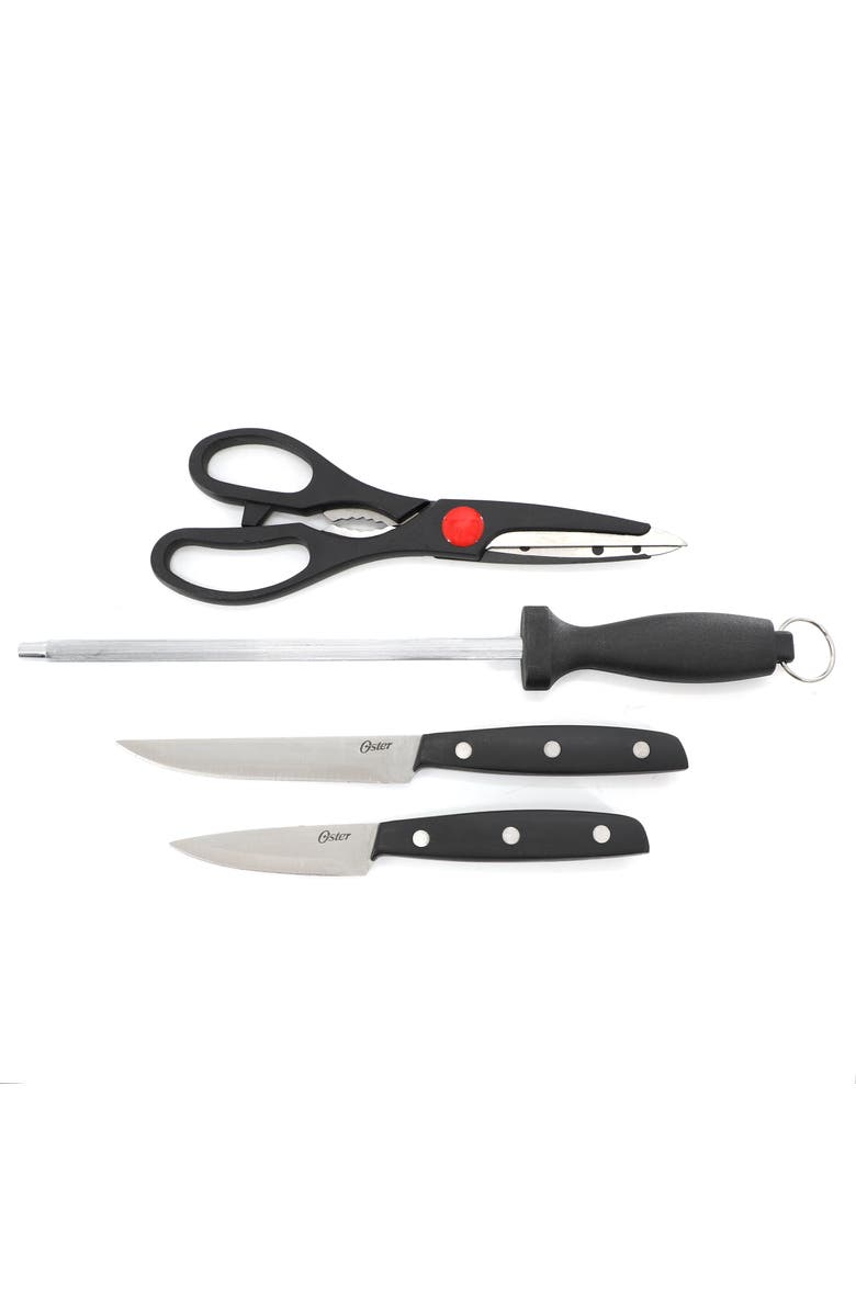 OSTER Riggins 14 Piece Stainless Steel Cutlery Set with Hardwood Storage Block, Alternate, color, Black