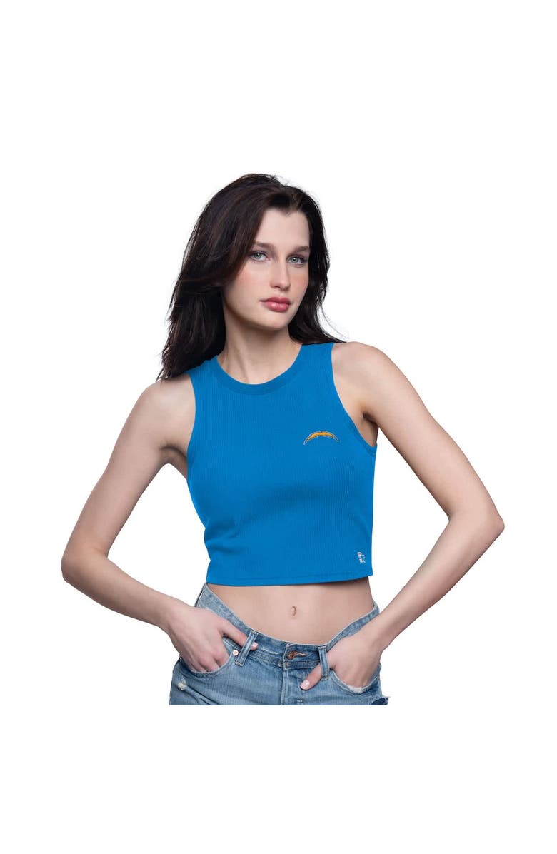 STARTER Women's Starter  Powder Blue Los Angeles Chargers Show Up Cropped Tank Top, Alternate, color, Powder Blue