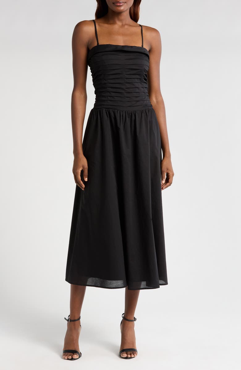WAYF Olivia Pleated Bodice Convertible Strapless Cotton Midi Dress, Alternate, color, 