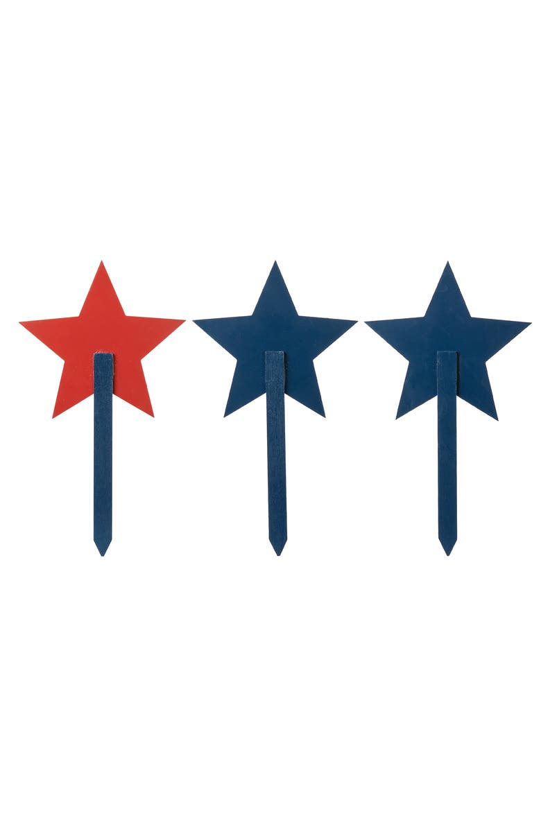 Glitzhome Set of 3 Wooden Patriotic Star Yard Stake, Alternate, color, Blue