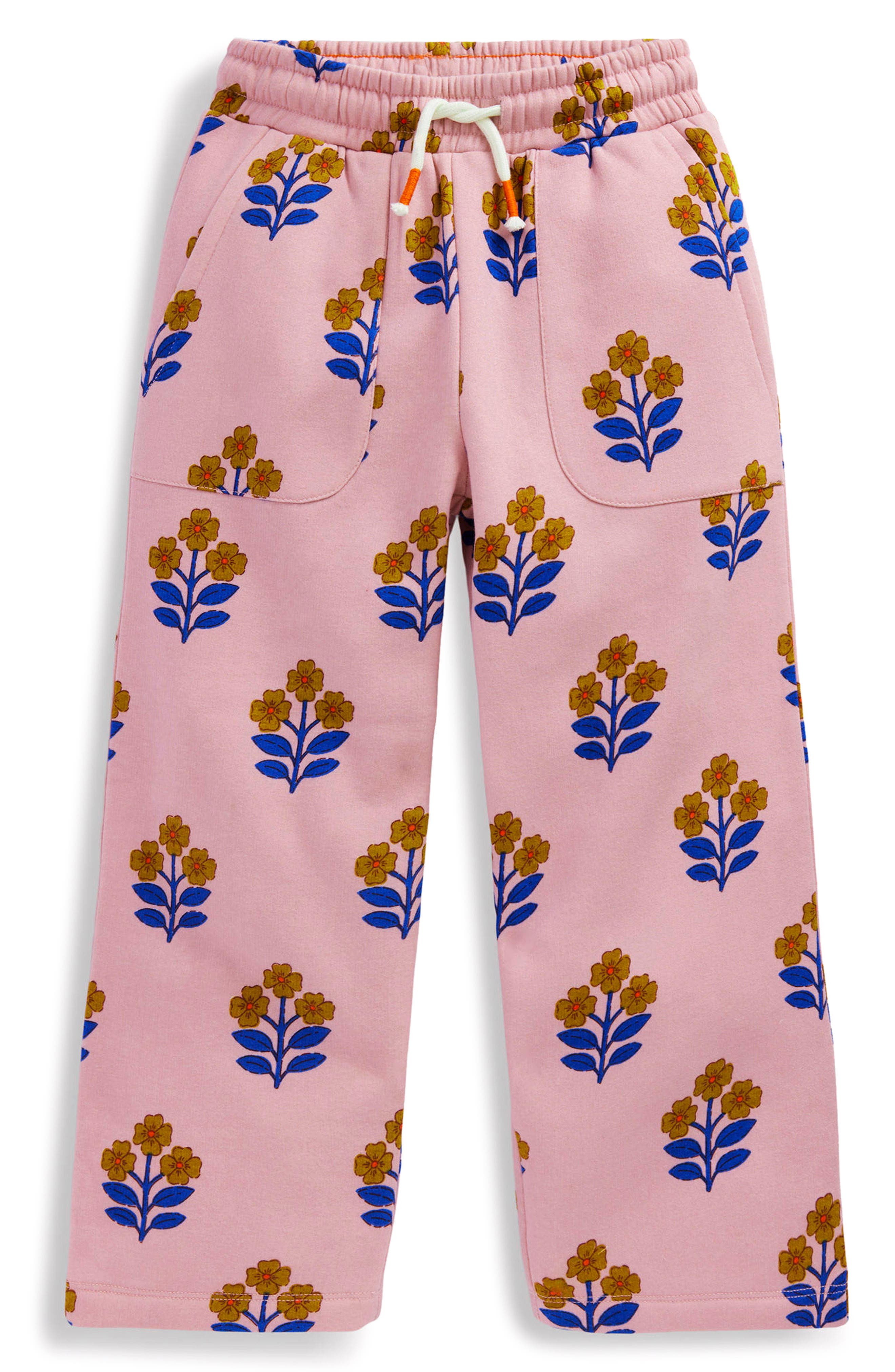 Mini Boden Kids' Floral Print Wide Leg Sweatpants