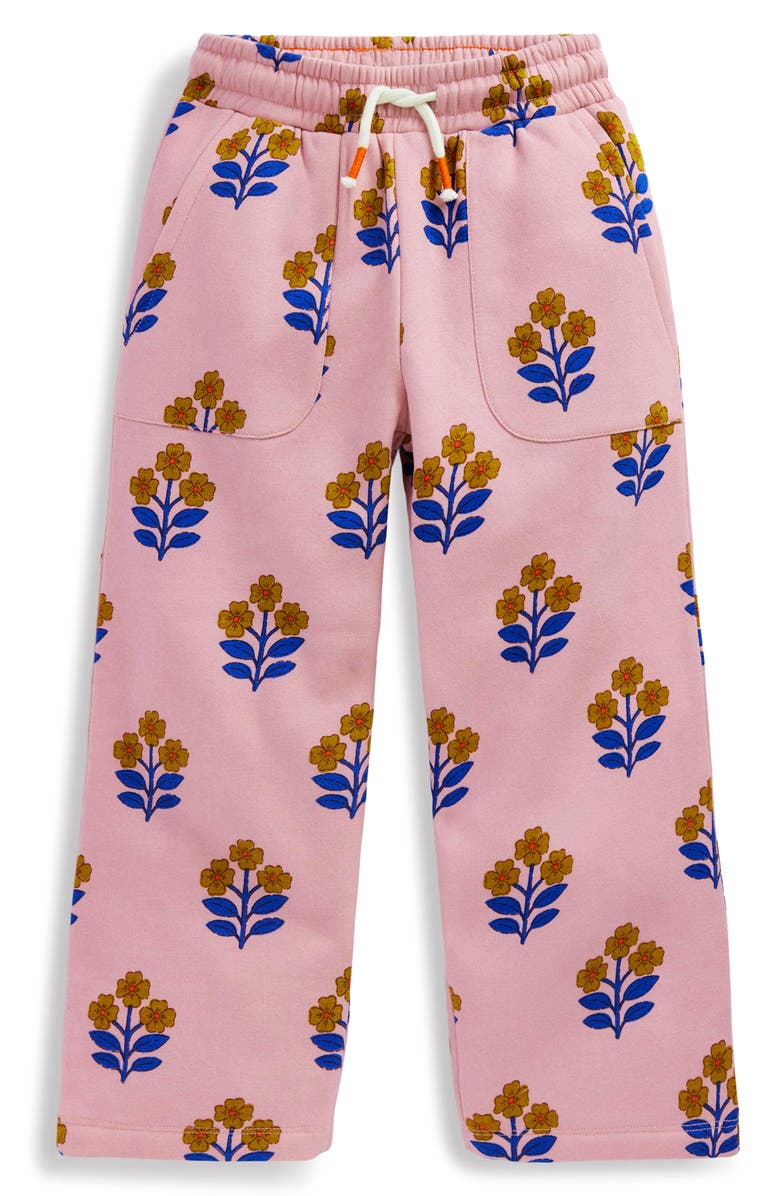 Mini Boden Kids' Floral Print Wide Leg Sweatpants, Main, color, Formica Pink Woodblock Flower