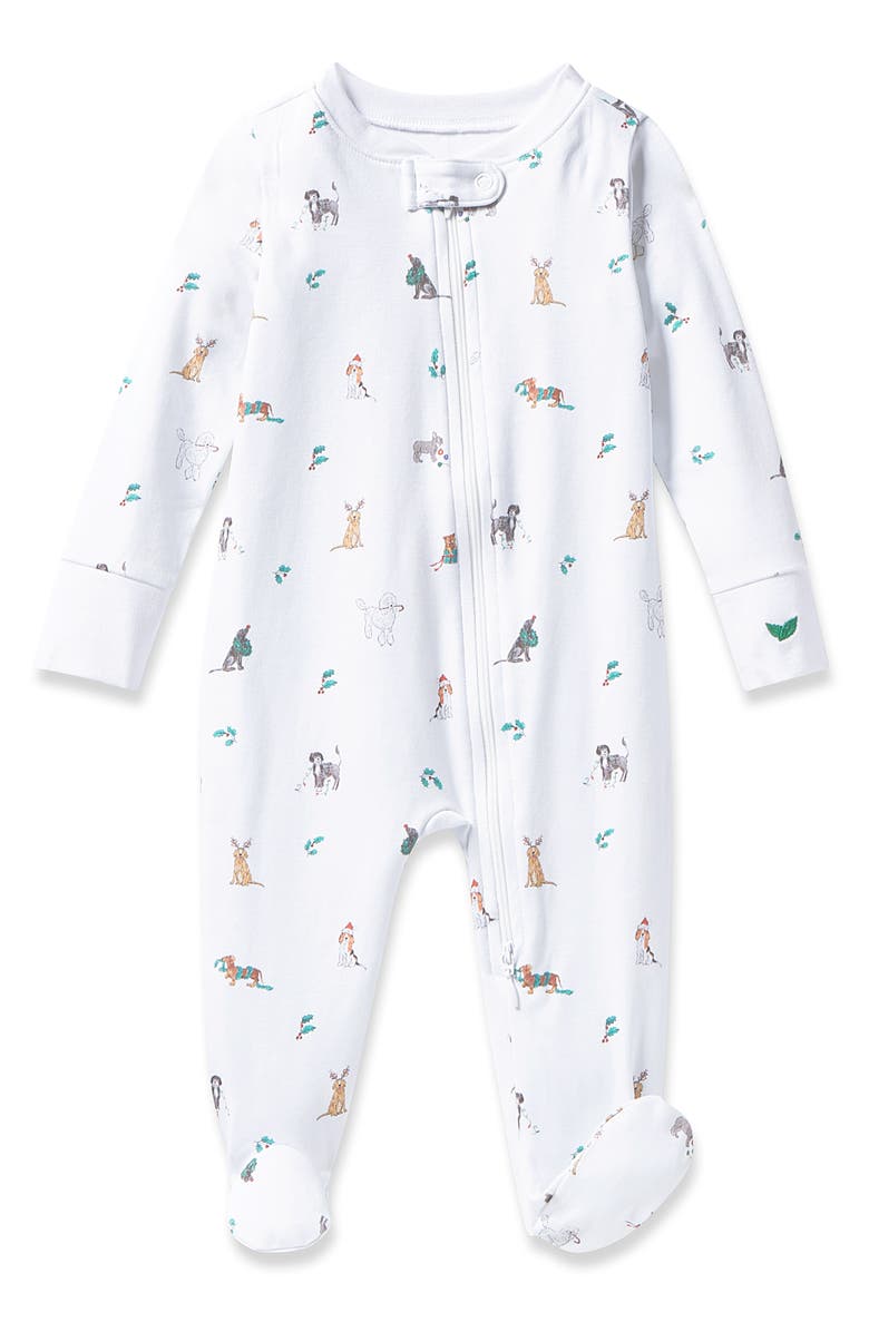 Petite Plume Jingle Paws Fitted One-Piece Pima Cotton Pajamas, Main, color, White