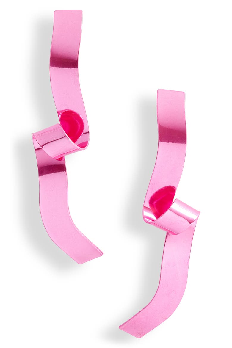 Twisted Ribbon Drop Earrings, Main, color, METALLIC PINK