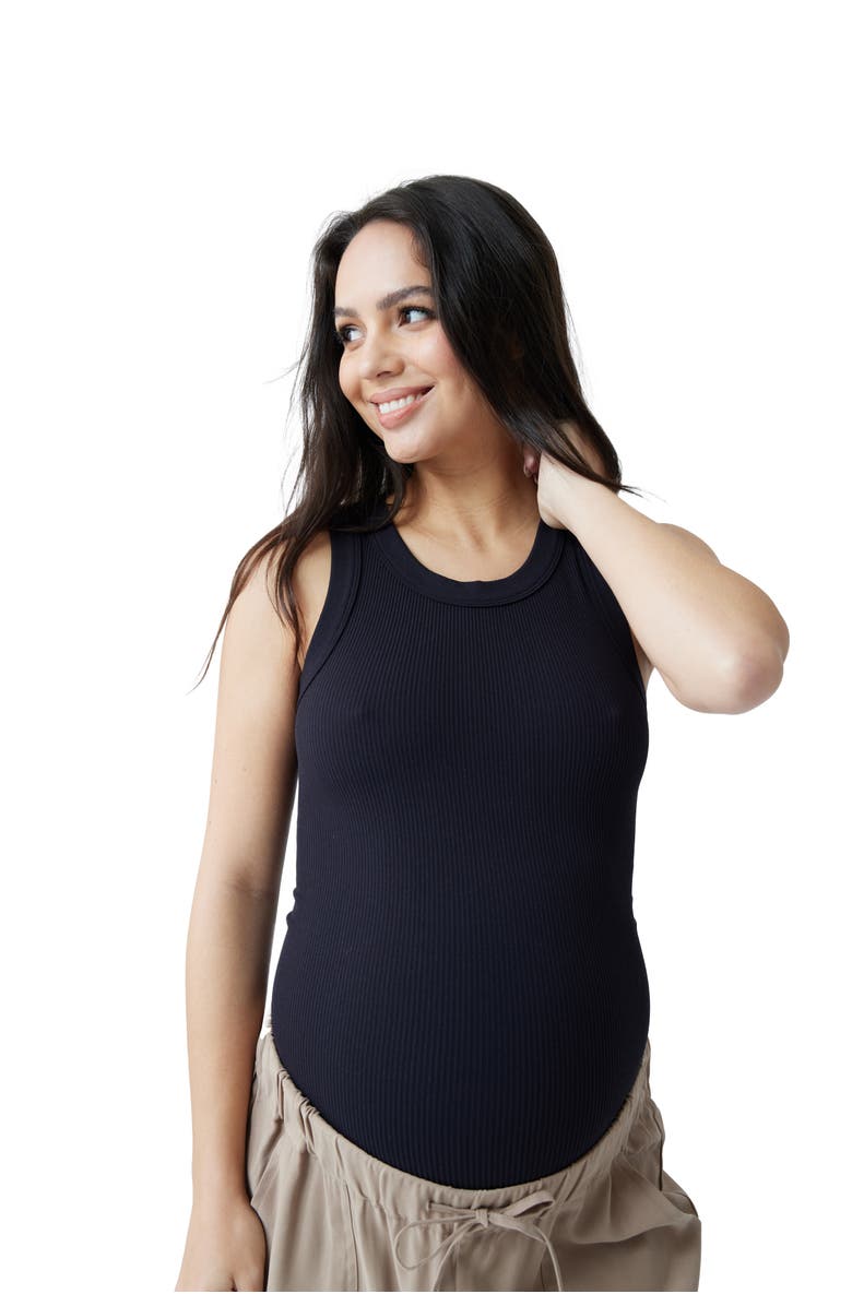 Ingrid & Isabel Fresh Flex Rib Seamless Maternity Tank, Alternate, color, Black