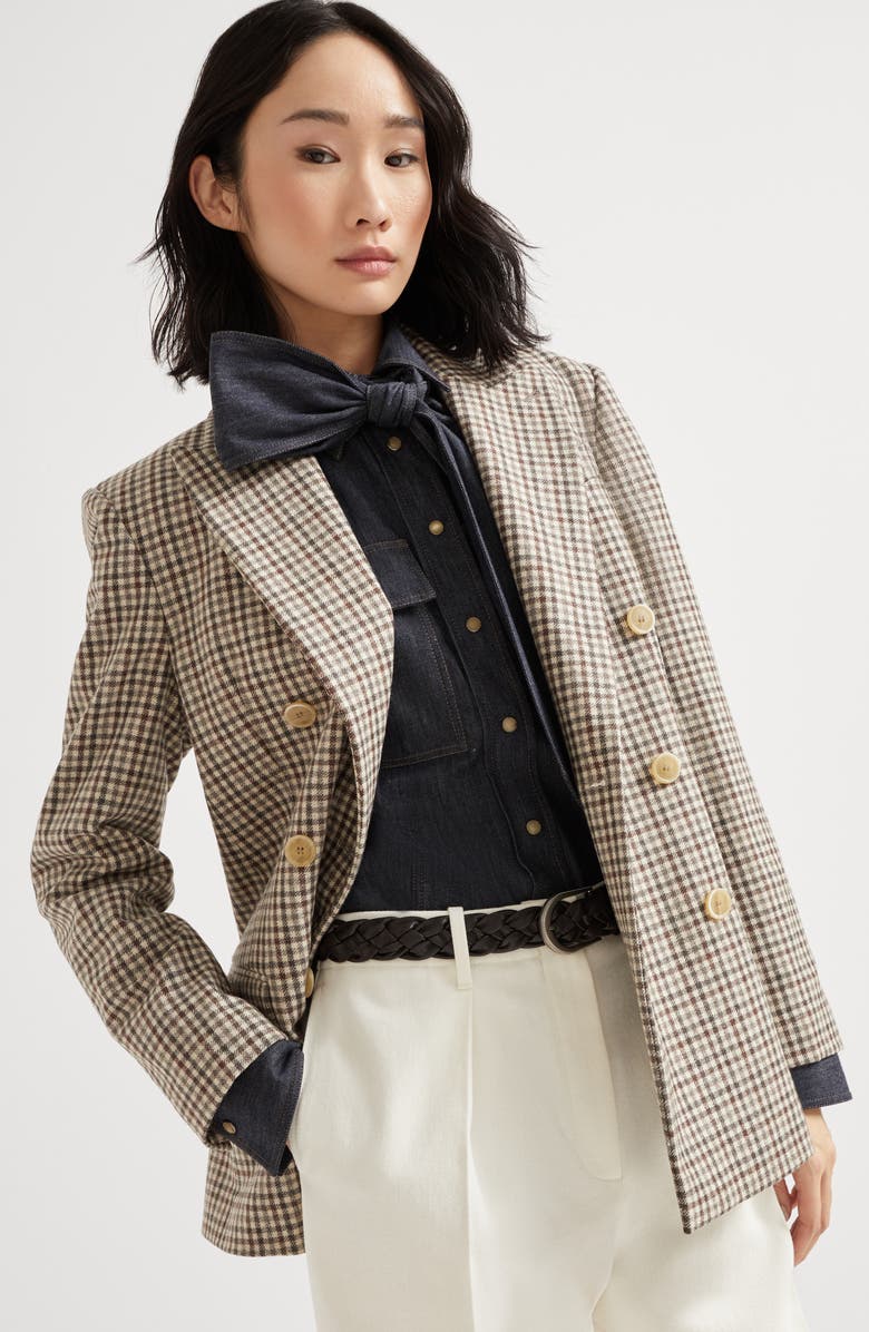 Brunello Cucinelli Flannel blazer with monili, Alternate, color, Beige