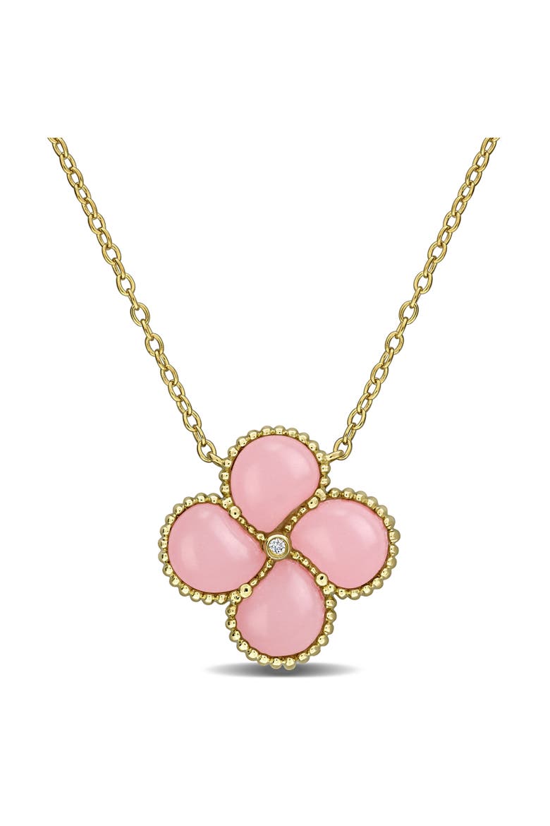 Created-Gemstone & Diamond Accent Clover Necklace, Main, color, Created Pink Opal