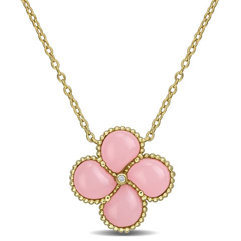 Created-Gemstone & Diamond Accent Clover Necklace