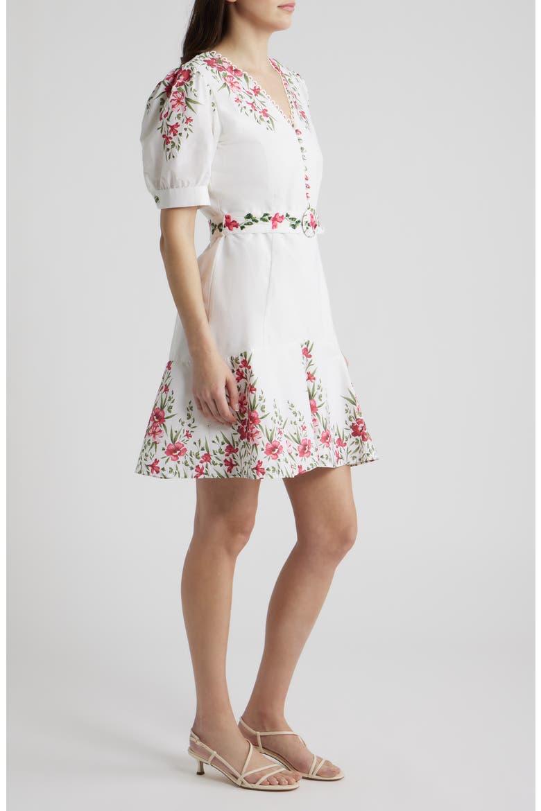 Floral Belted Puff Sleeve Midi Dress, Alternate, color, ULTRA WHITE
