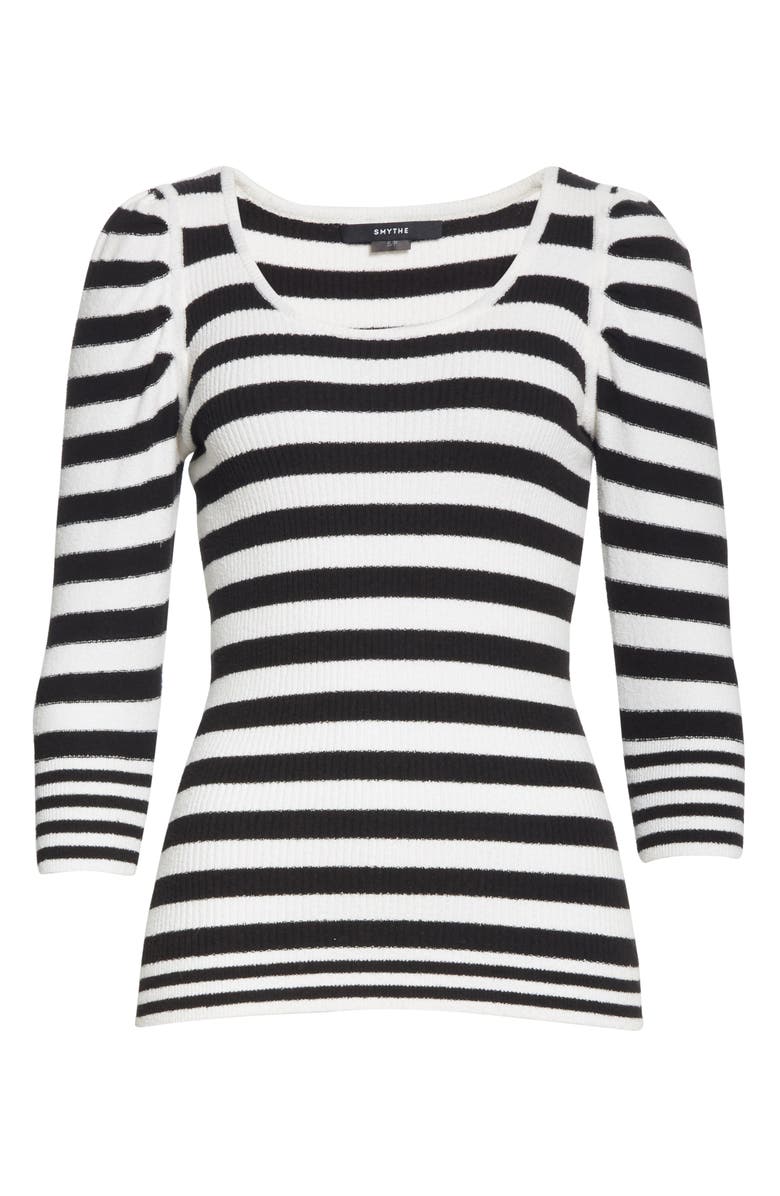 Smythe Puff Sleeve Stripe Cotton Blend Sweater, Alternate, color, 