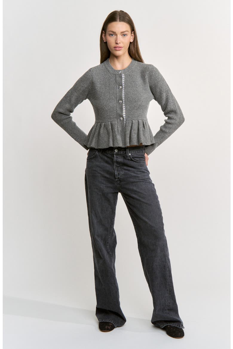 Annie Peplum Cardigan, Alternate, color, HEATHER GRAY