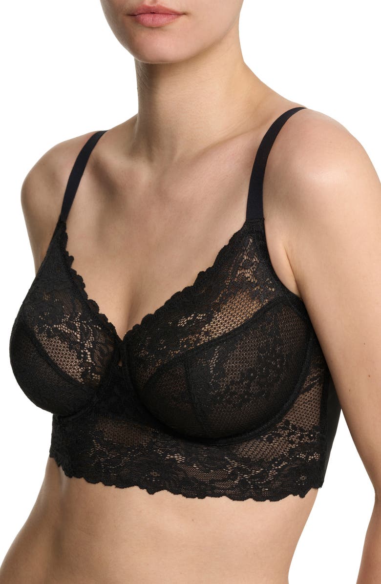 Natori Heavenly Full Coverage Longline Lace Underwire Bra, Alternate, color, Black