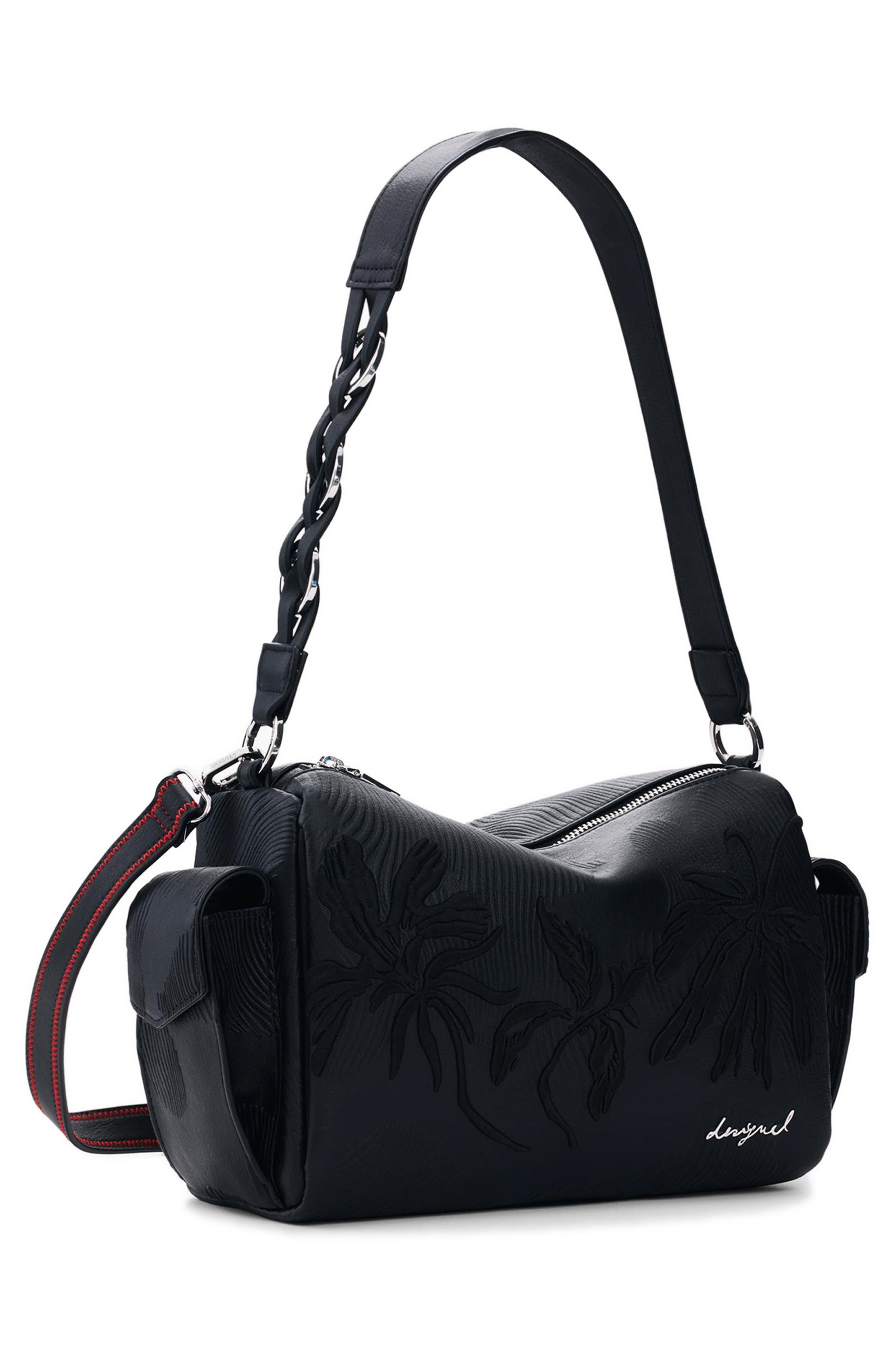 Desigual Floral Embroidered Faux Leather Shoulder Bag, Alternate, color, 