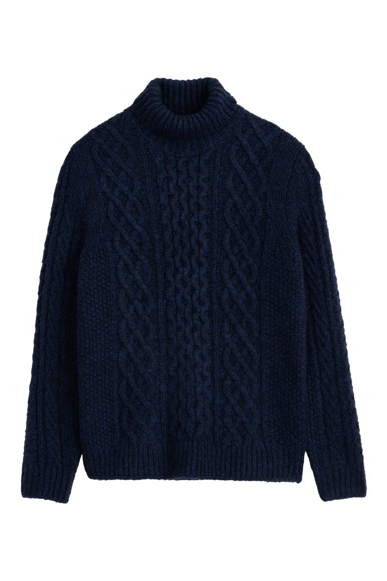 Cable Stitch Turtleneck Fisherman Sweater, Alternate, color, NAVY
