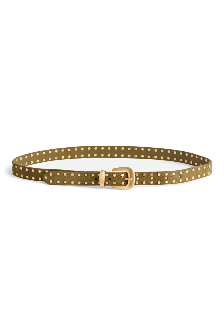 Flat Studded Western Suede Belt, Main, color, AGED OLIVE
