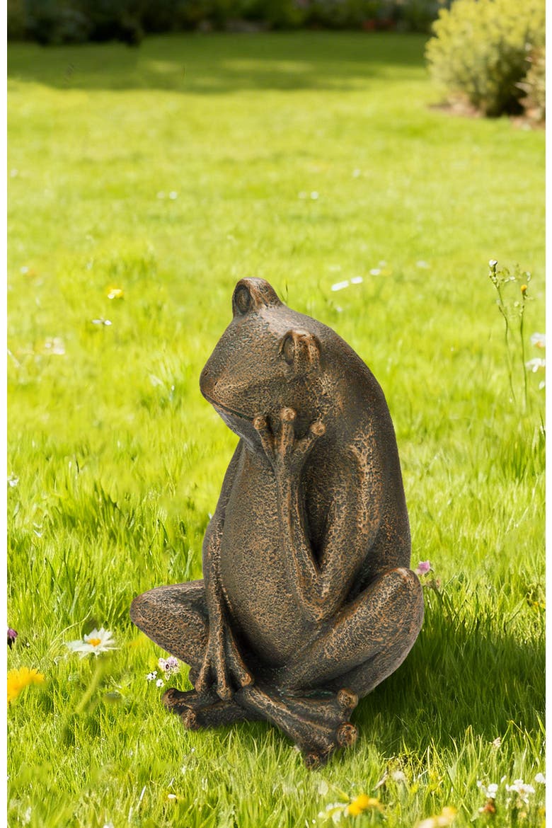 12"H Resin Bronze Sitting Frog Statue, Alternate, color, Brown