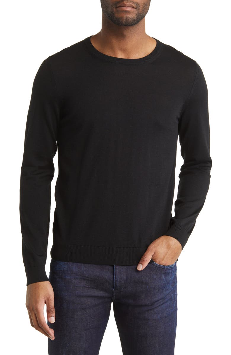 BOSS Leno Virgin Wool Crewneck Sweater, Main, color, Black