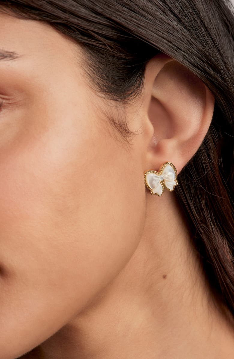 Kendra Scott Haley Bow Stud Earrings, Alternate, color, Gold Ivory Mother Of Pearl