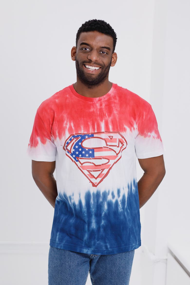 Justice League Superman July 4th T-Shirt, Alternate, color, Superman Blue Tie Dye
