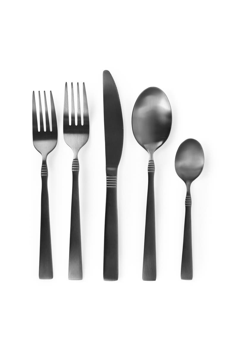 Cravat 20 Piece Flatware Utensil Set, Stainless Steel Silverware Metal Service for 4, Alternate, color, Matte Black