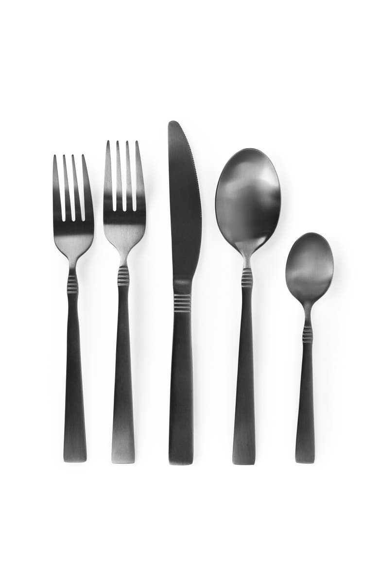 Megachef Cravat 20 Piece Flatware Utensil Set, Stainless Steel Silverware Metal Service for 4, Alternate, color, Matte Black