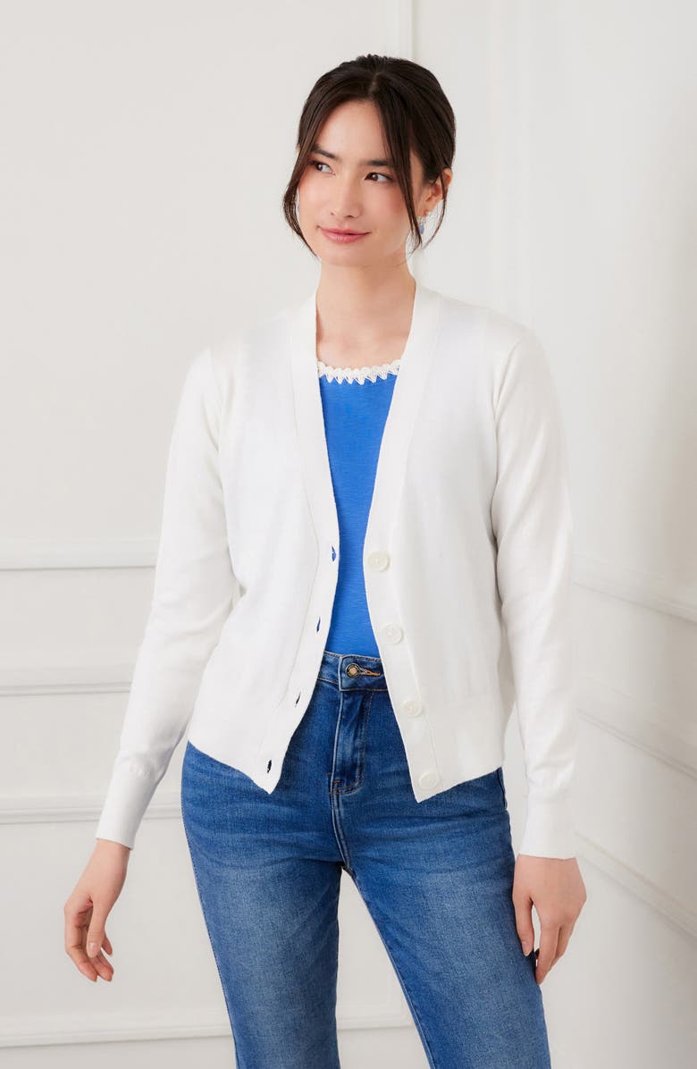 Karen Kane V-Neck Cardigan, Alternate, color, White