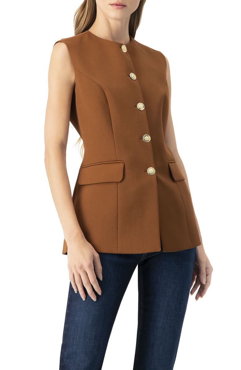 IVONNE Solid Vest with Pockets, Alternate, color, Brown