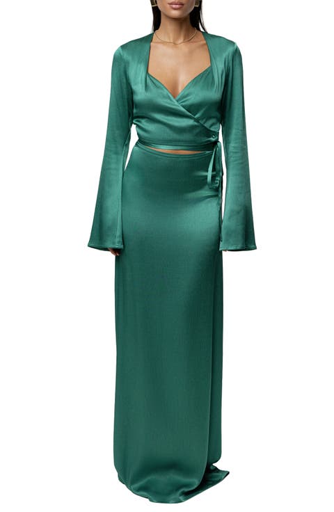 Golden Eve Satin Long Sleeve Top & Maxi Skirt Set