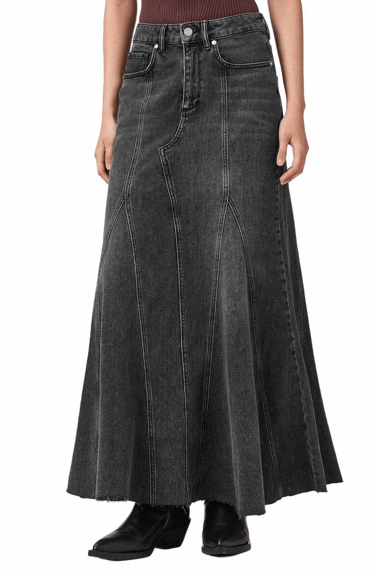 Alma Flare Denim Maxi Skirt, Main, color, WASHED BLACK