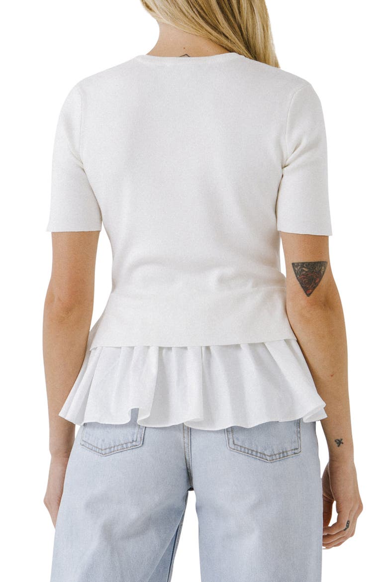 Mixed Media Peplum Top, Alternate, color, WHITE