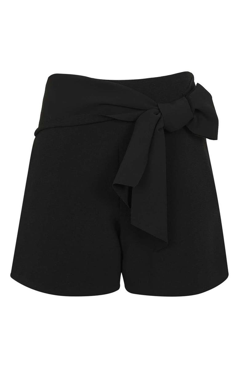 Topshop Tie Waist Shorts, Alternate, color, Black